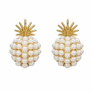 Gold Pineapple Stud Earrings Pearl Beaded Tropical Fruit Statement Earrings Cute